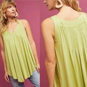 Anthropologie Meadow Rue Pleated Swing Tunic Tank Top Lime Green Size XS